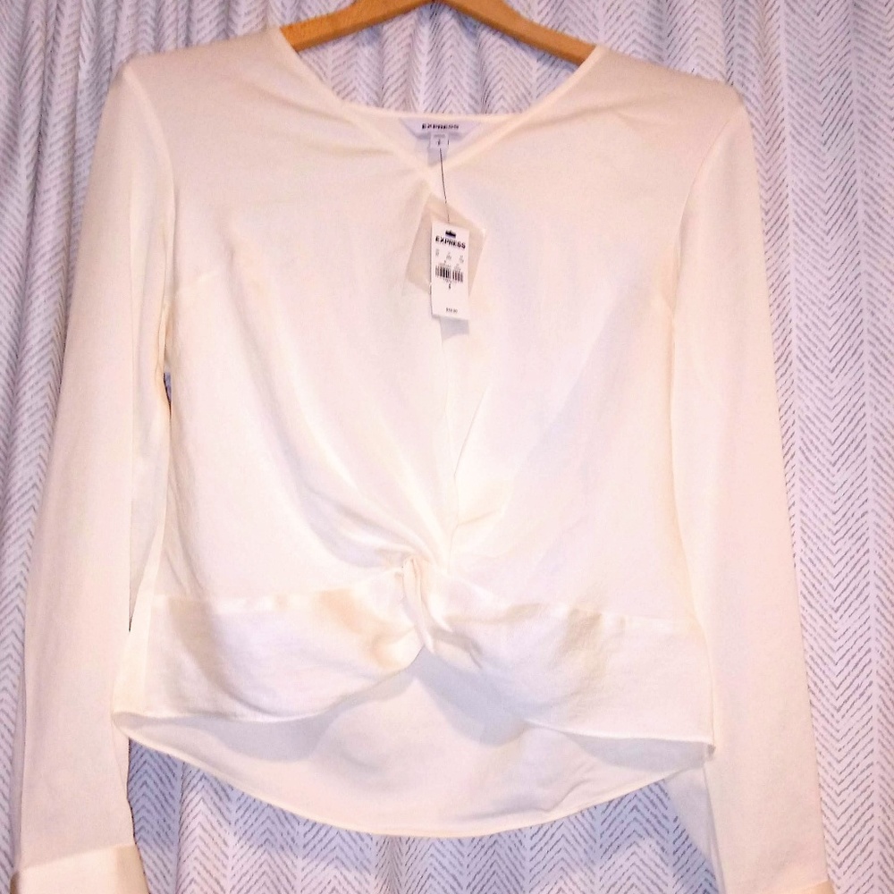 NWT) Express cream front knot blouse, small